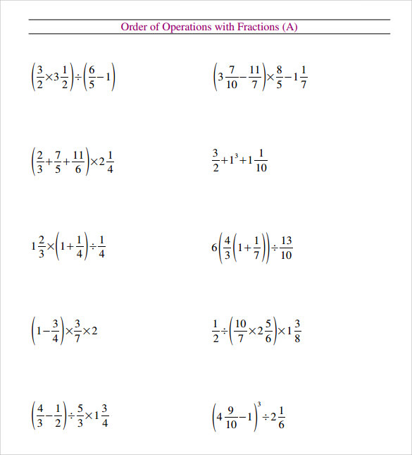 12 Sample Order Of Operations Worksheets Sample Templates