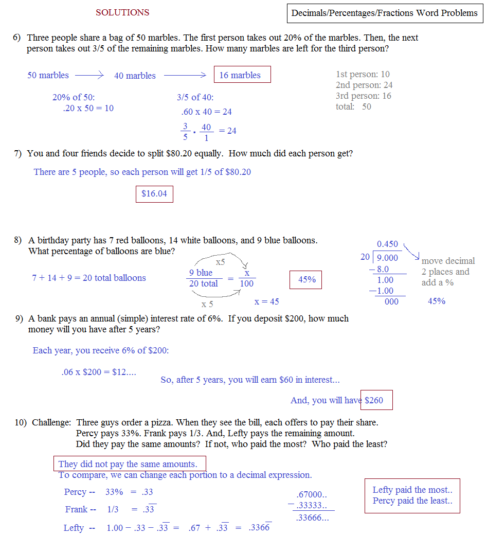 31 Fraction Decimal Percent Word Problems Worksheet Worksheet 