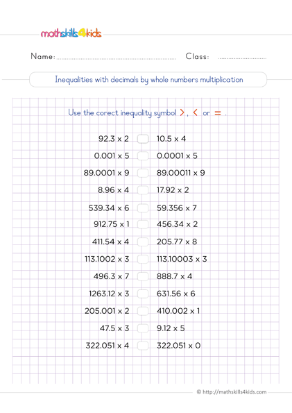 5th Grade Dividing Decimals By Whole Numbers Worksheet DIY Worksheet