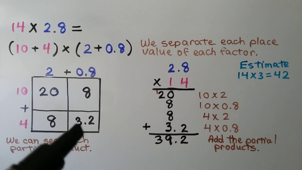 5th Grade Math 4 4 Multiply Decimals By Whole Numbers Using Expanded 