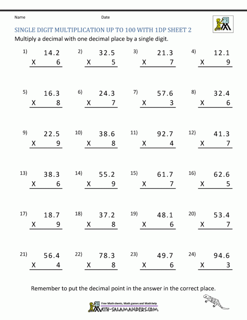 5th Grade Math Decimal Multiplication Worksheets Worksheets Free Download