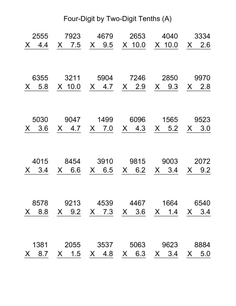 6Th Grade Multiplication Decimals Worksheets Decimal Division