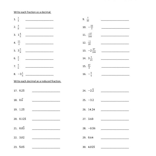 8th Grade Fraction Worksheets