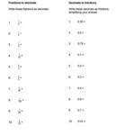 Changing Fractions Into Decimals Worksheets