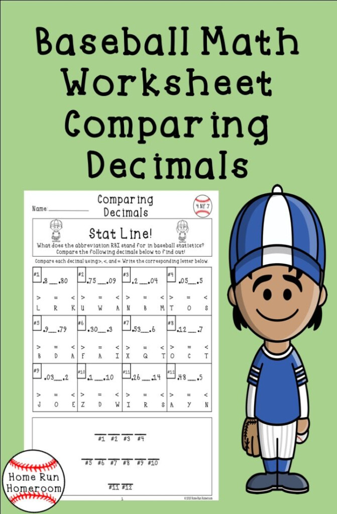 Comparing Decimals Worksheet Fourth Grade Baseball Themed 4 NF 7