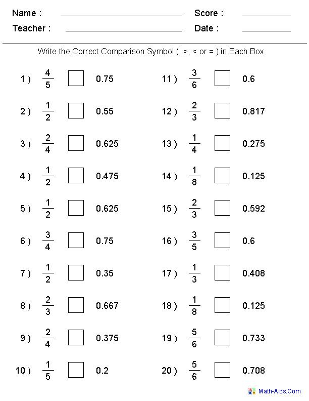 Comparing Fractions And Decimals Worksheet In 2020 Fractions 