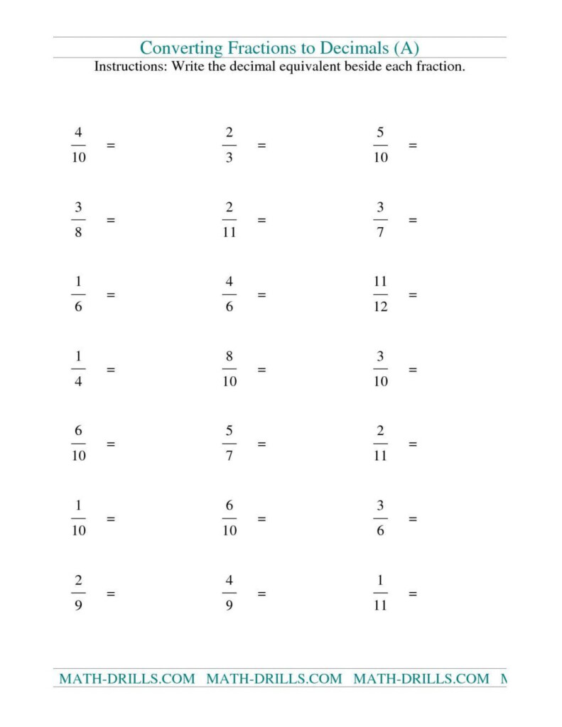 Convert Fractions To Decimals Worksheets Pdf Converting Fractions