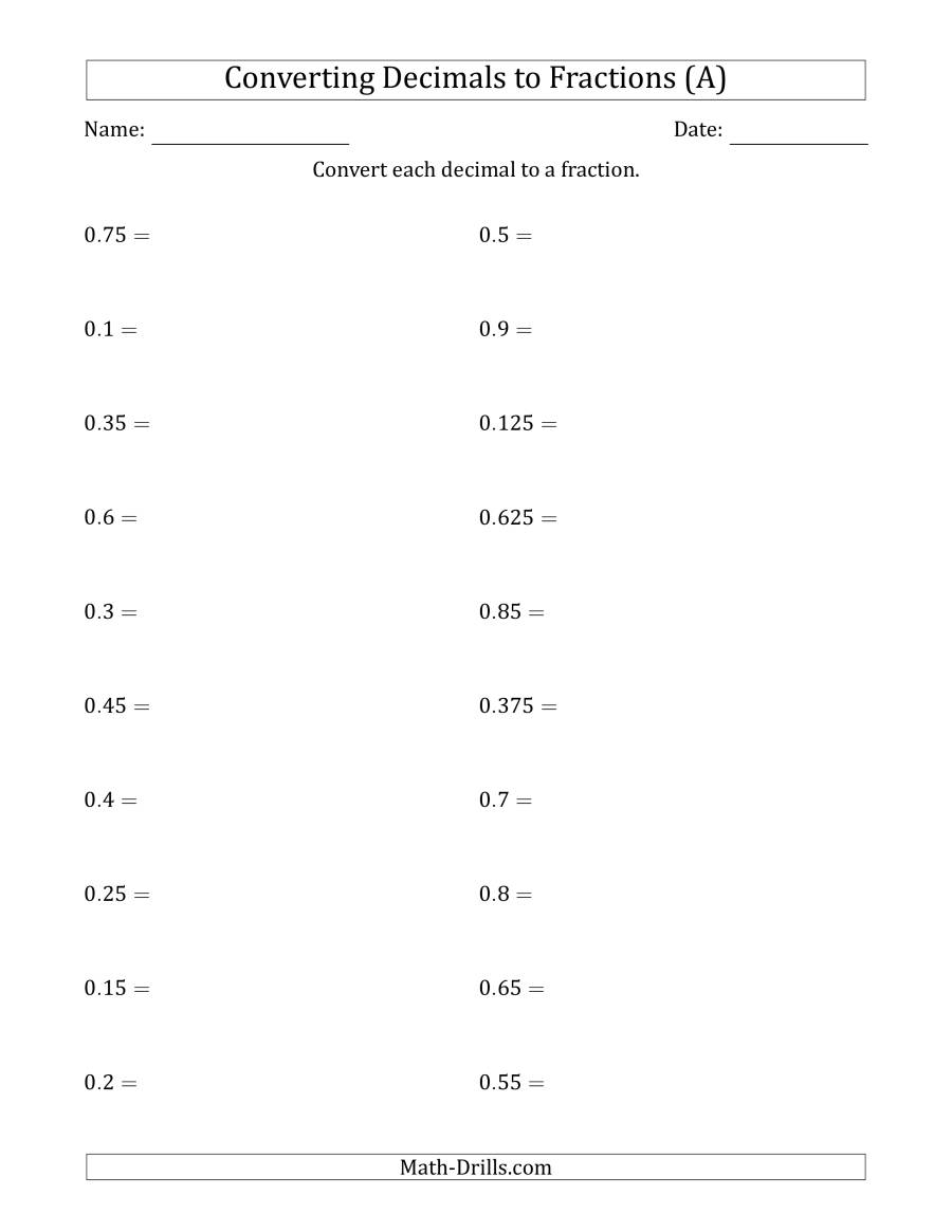 Converting Fractions Decimals And Percents Worksheets With Answers Pdf 