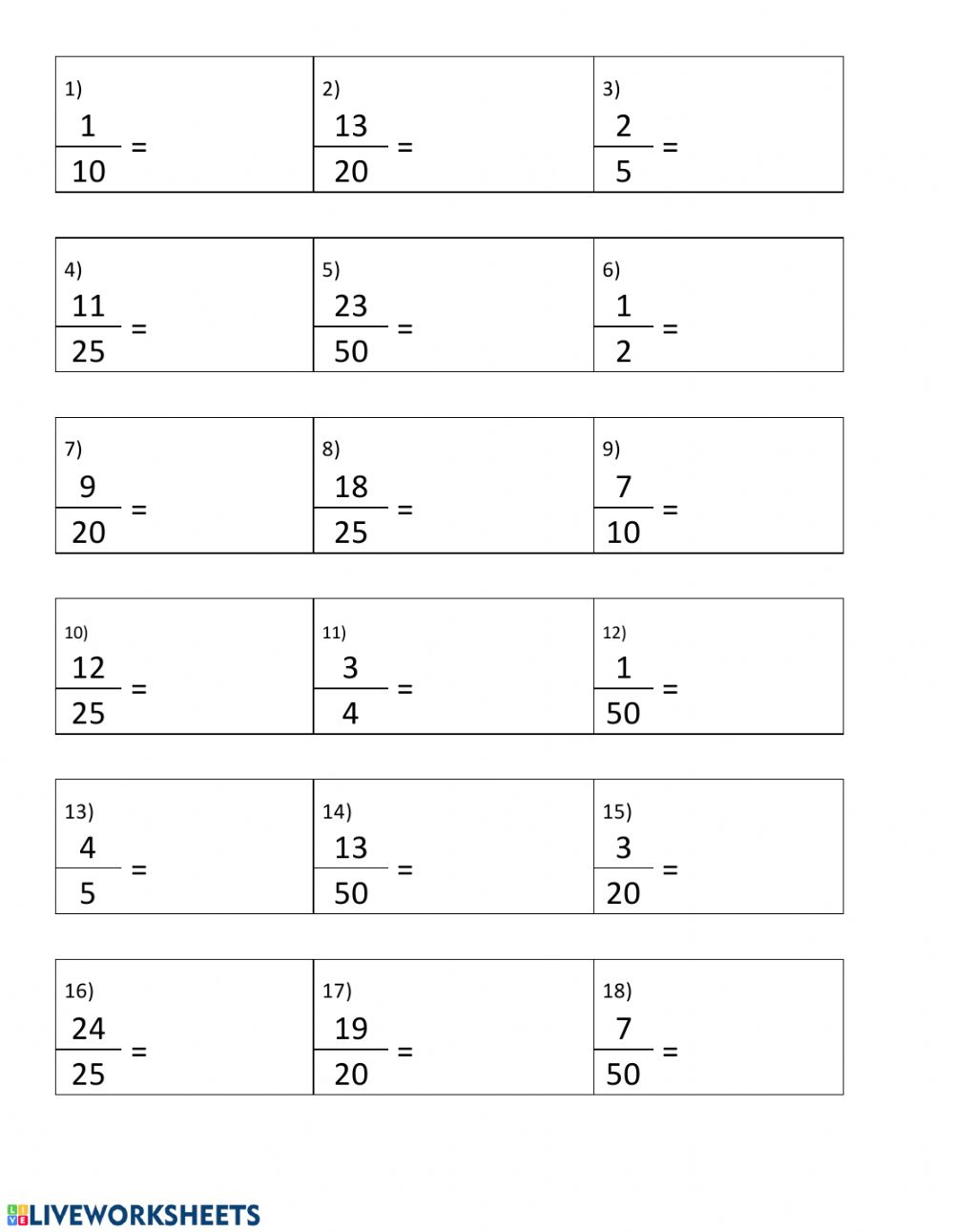 Converting Fractions Into Percentages Worksheet Fraction Worksheets 