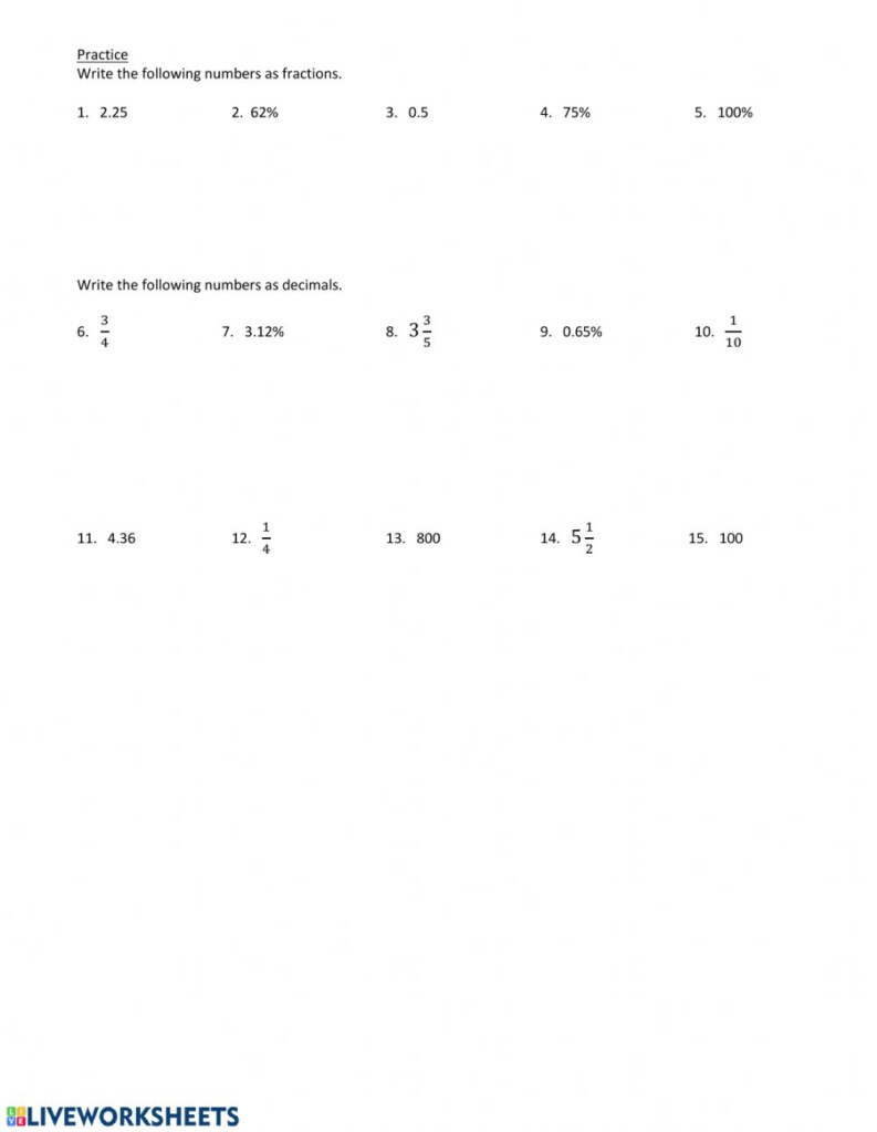 Converting Fractions To Decimals And Vice Versa Worksheets Fraction 