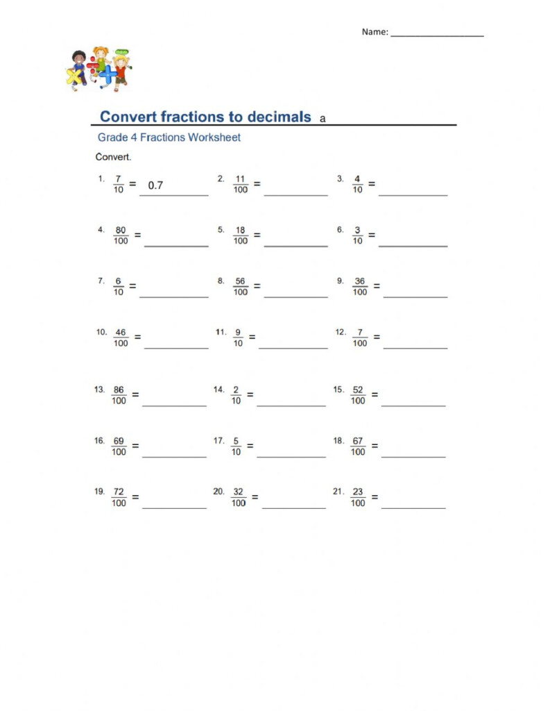 Converting Fractions To Decimals Practice Worksheets Fraction 