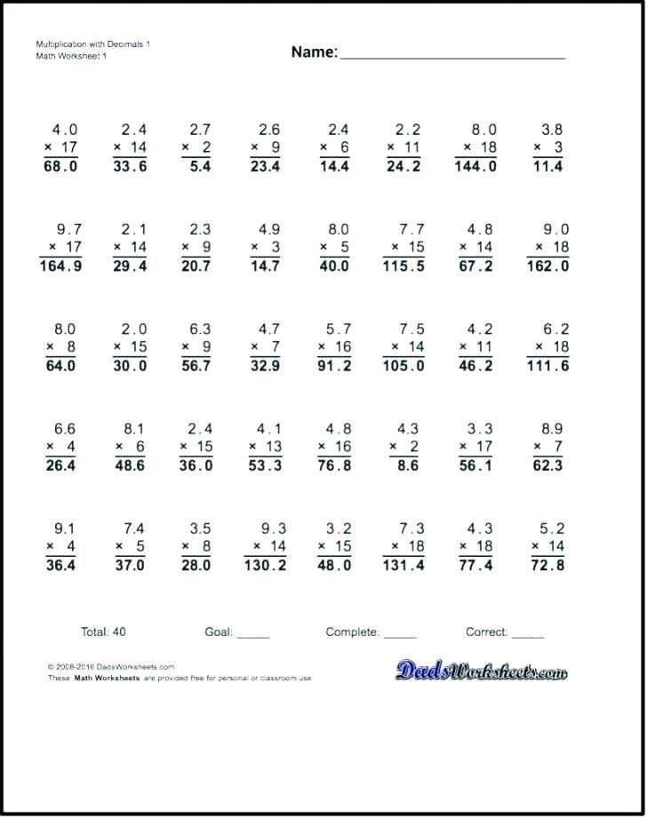 Decimal Division Worksheet Pdf Multiplying Decimals Worksheets 5th 