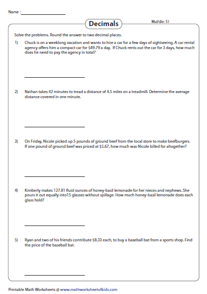 Decimal Multiplication Word Problems Grade 5 Thekidsworksheet