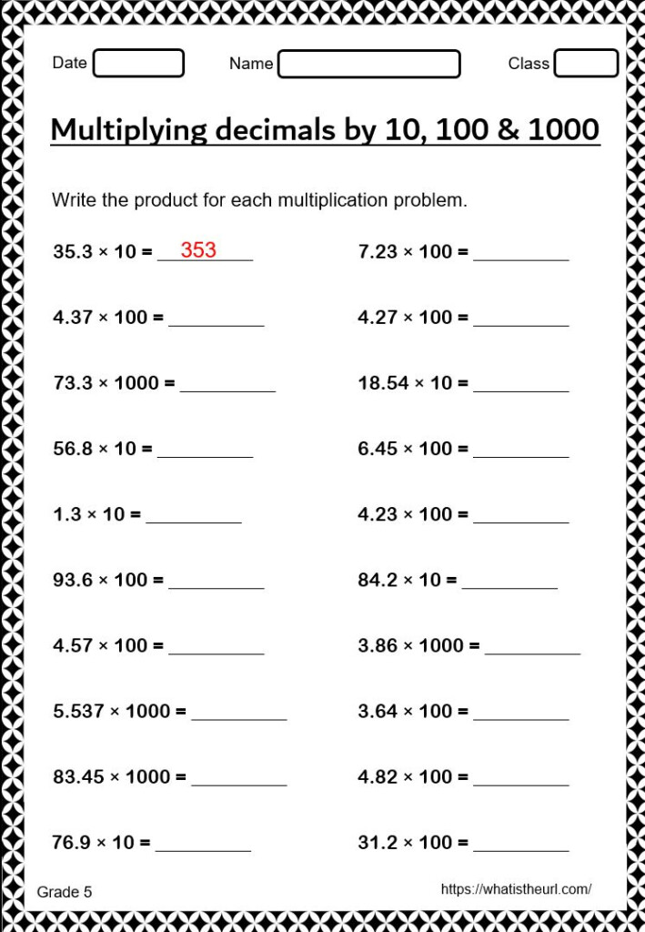 Decimal Multiplication Worksheet For Grade 5 Decimal Multiplication 