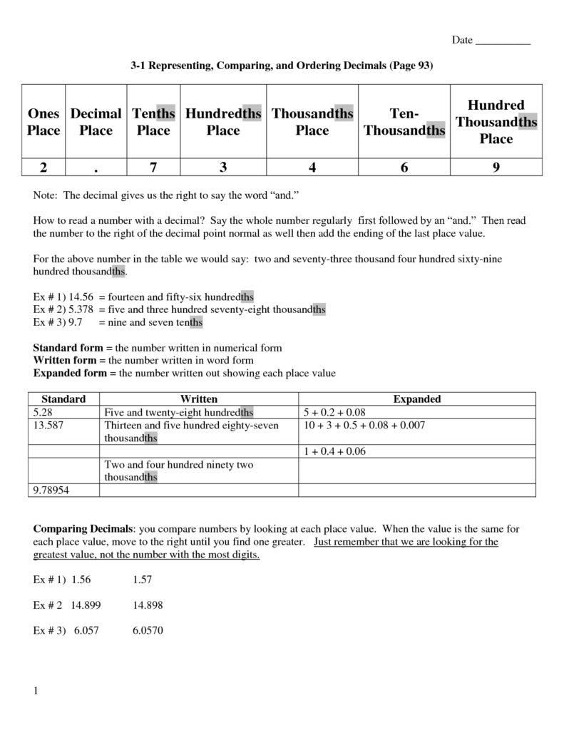 Decimals Expanded Form Worksheet 5th Grade Printable Worksheets And 