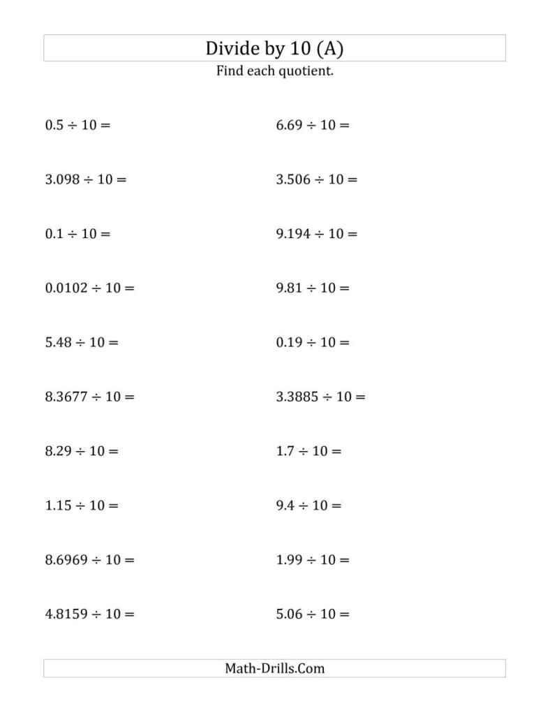 Dividing Decimals By Decimals Worksheets Printable Forms Worksheets 