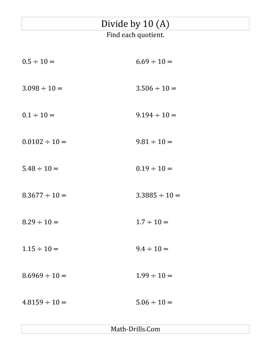 Dividing Decimals By Decimals Worksheets Printable Forms Worksheets 