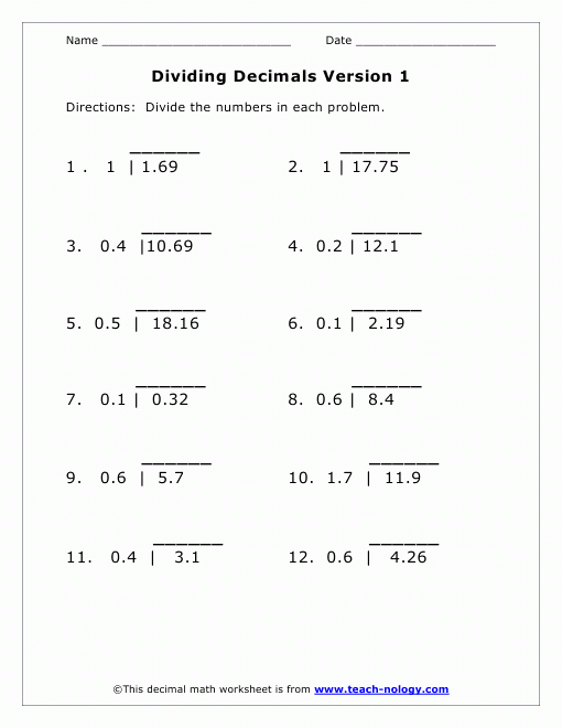 Dividing Decimals By Whole Numbers 5th Grade Servicenumber