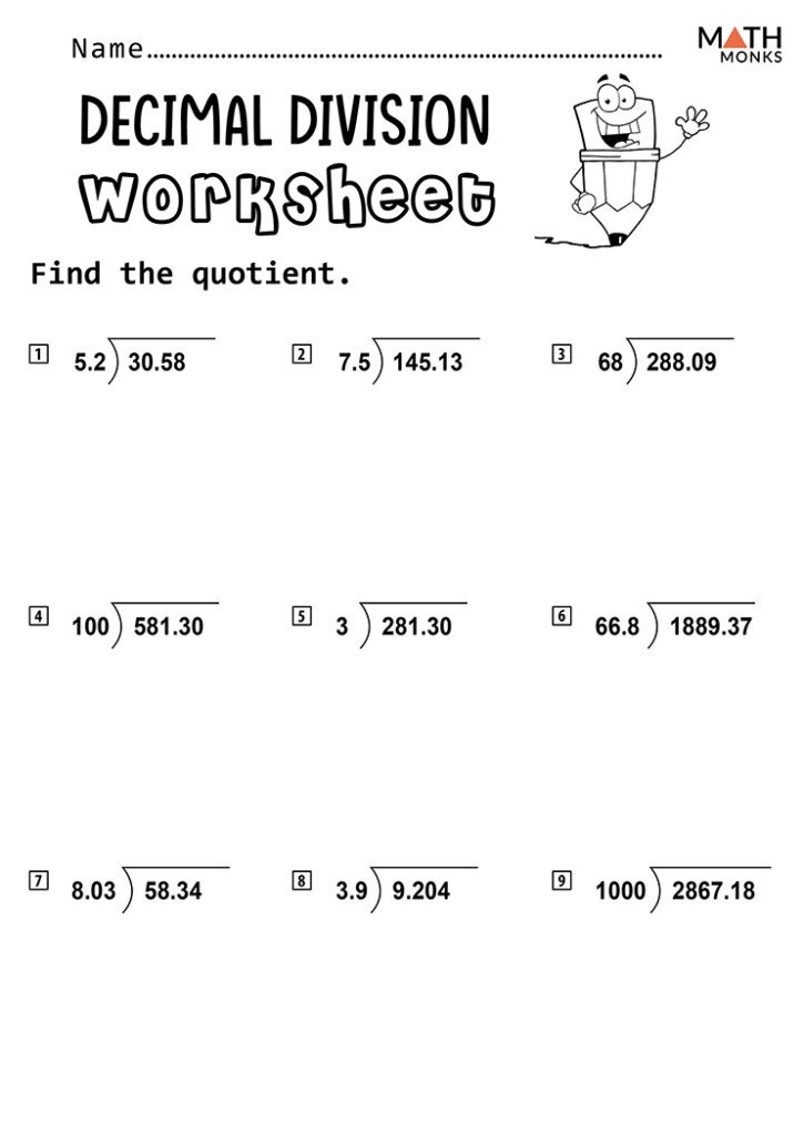 Dividing Decimals Worksheets Math Monks