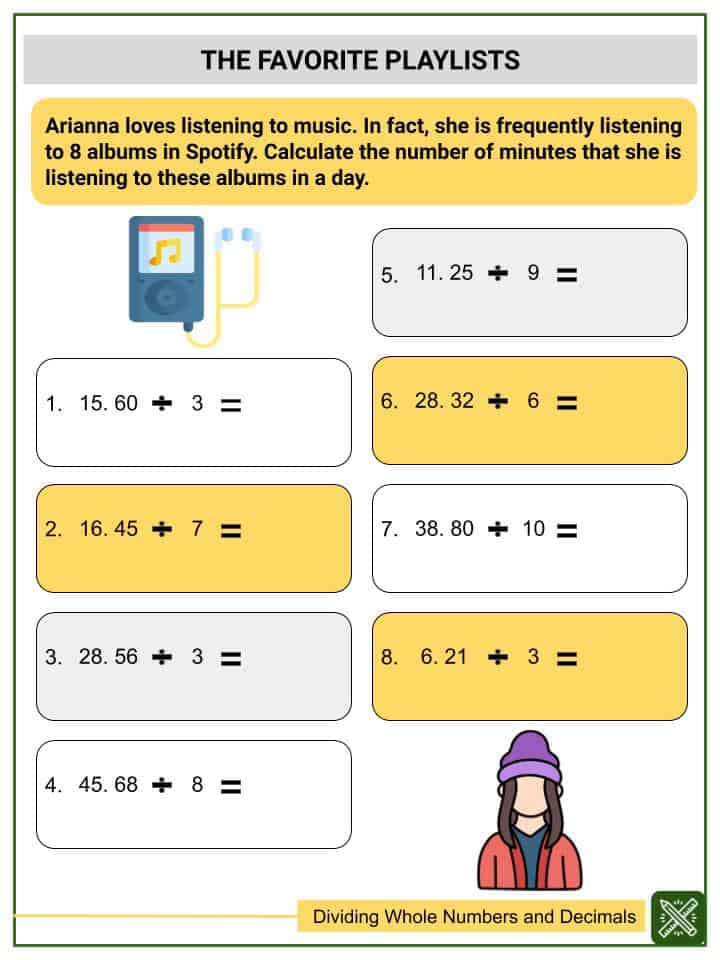 Dividing Whole Numbers And Decimals Tenths To Thousandths Worksheets 