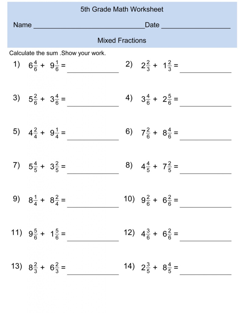 Fifth Grade Math Worksheets Addition To Decimals Fractions Worksheets