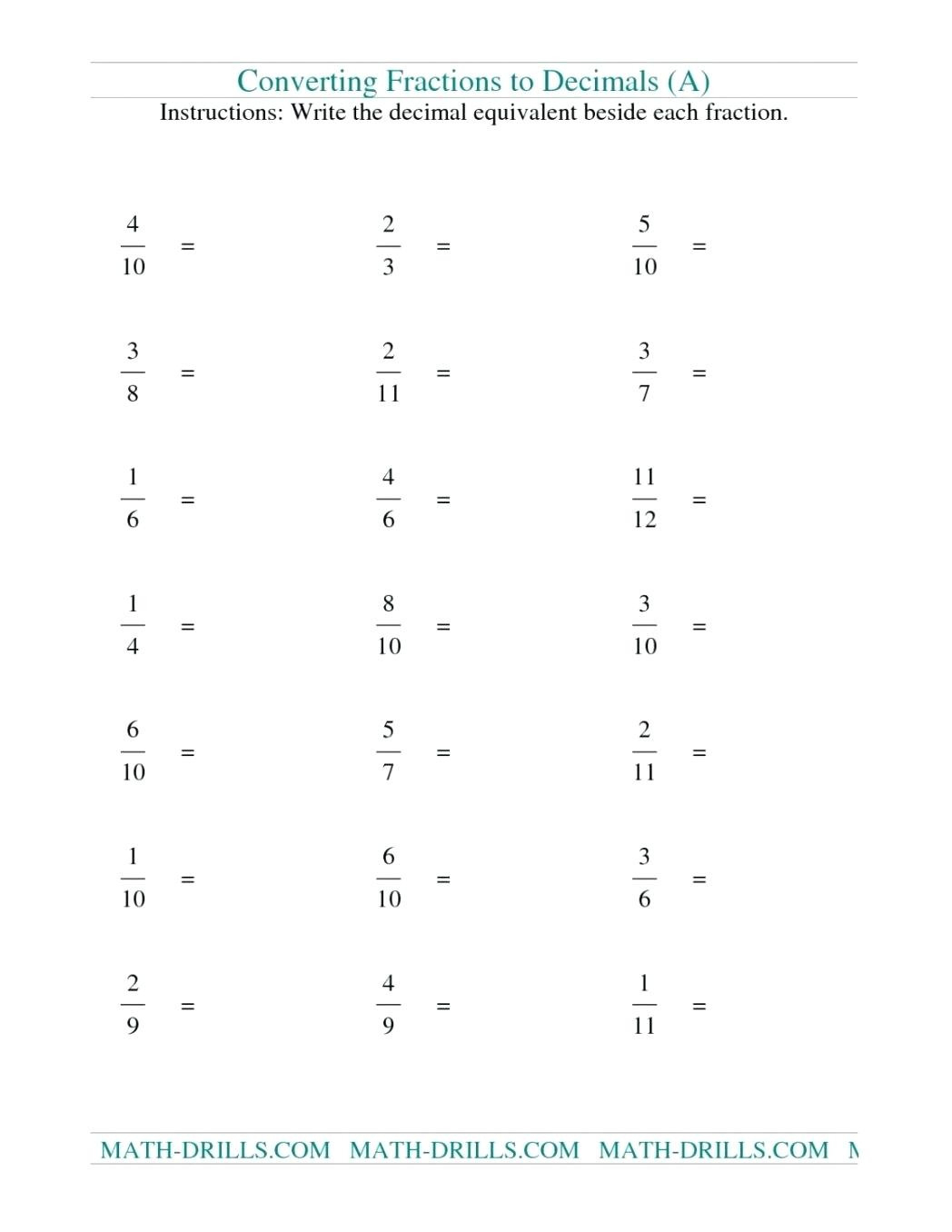 Fraction Decimal Percent Worksheet Db excel