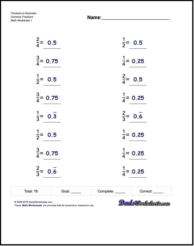 Fractions As Decimals This Page Contains Links To Free Math Worksheets 