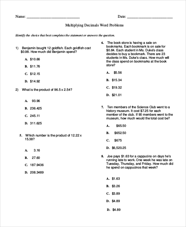 FREE 8 Sample Multiplication And Division Worksheet Templates In PDF