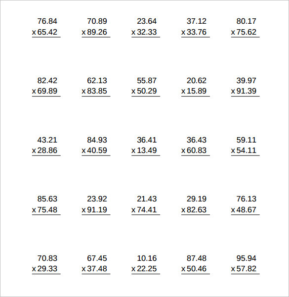 FREE 8 Sample Multiplying Decimals Vertical Worksheet Templates In PDF