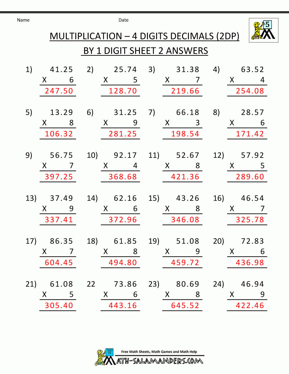 Free Printable Multiplying Decimals Worksheets Free Printable