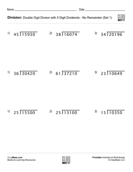 Long Division Worksheet With Double Digit Divisors Set 1 Childrens 