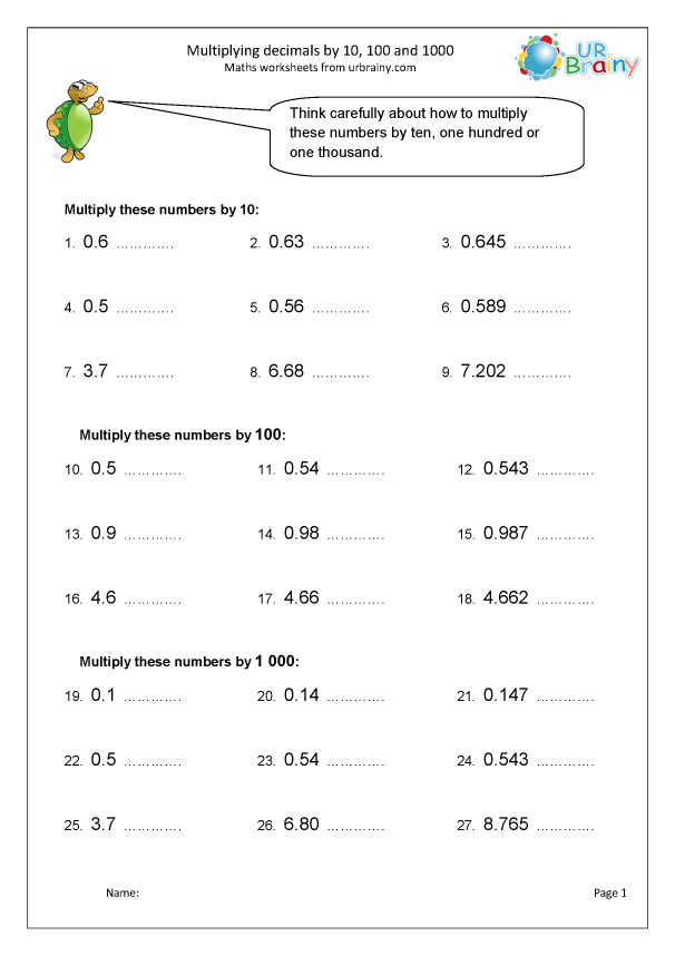 More Multiplying Decimals By 10 100 1000 Multiplication By URBrainy