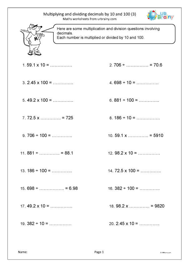 Multiplying And Dividing Decimals By 10 And 100 3 Fraction And 