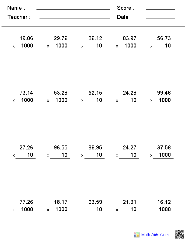 Multiplying And Dividing Decimals Worksheets 7th Grade Pdf 