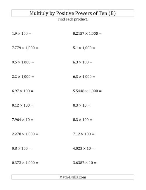 Multiplying Decimals By Positive Powers Of Ten Standard Form B 