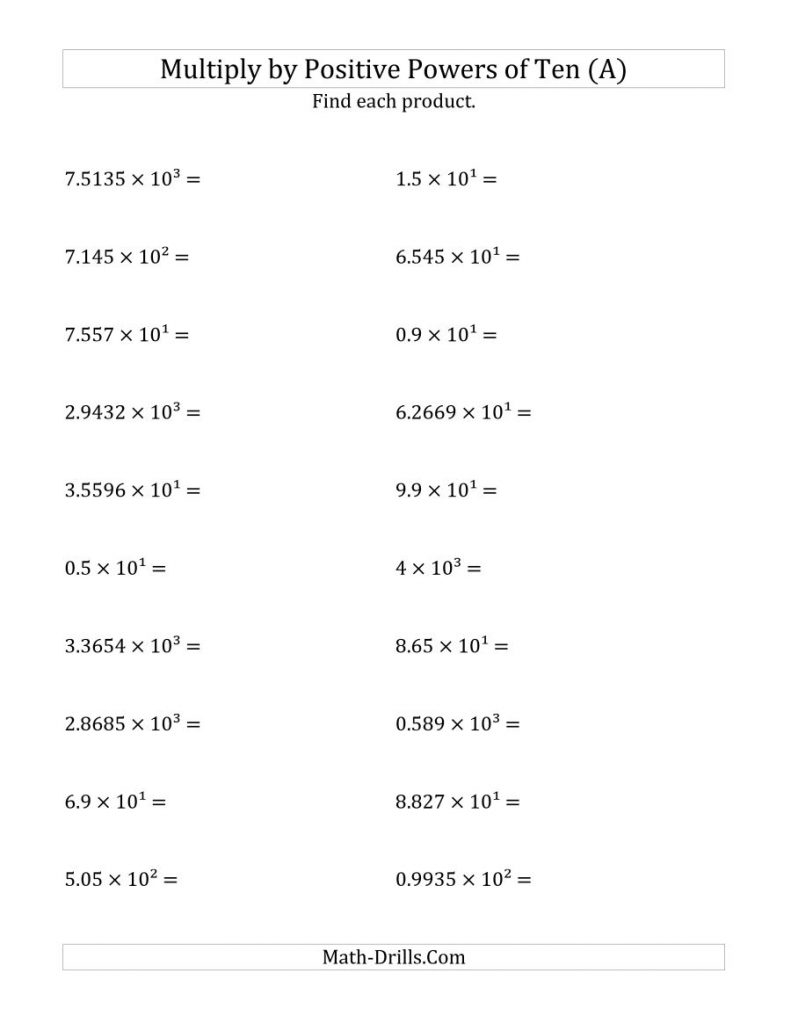 Multiplying Decimalspositive Powers Of Ten Exponent Form A Free 