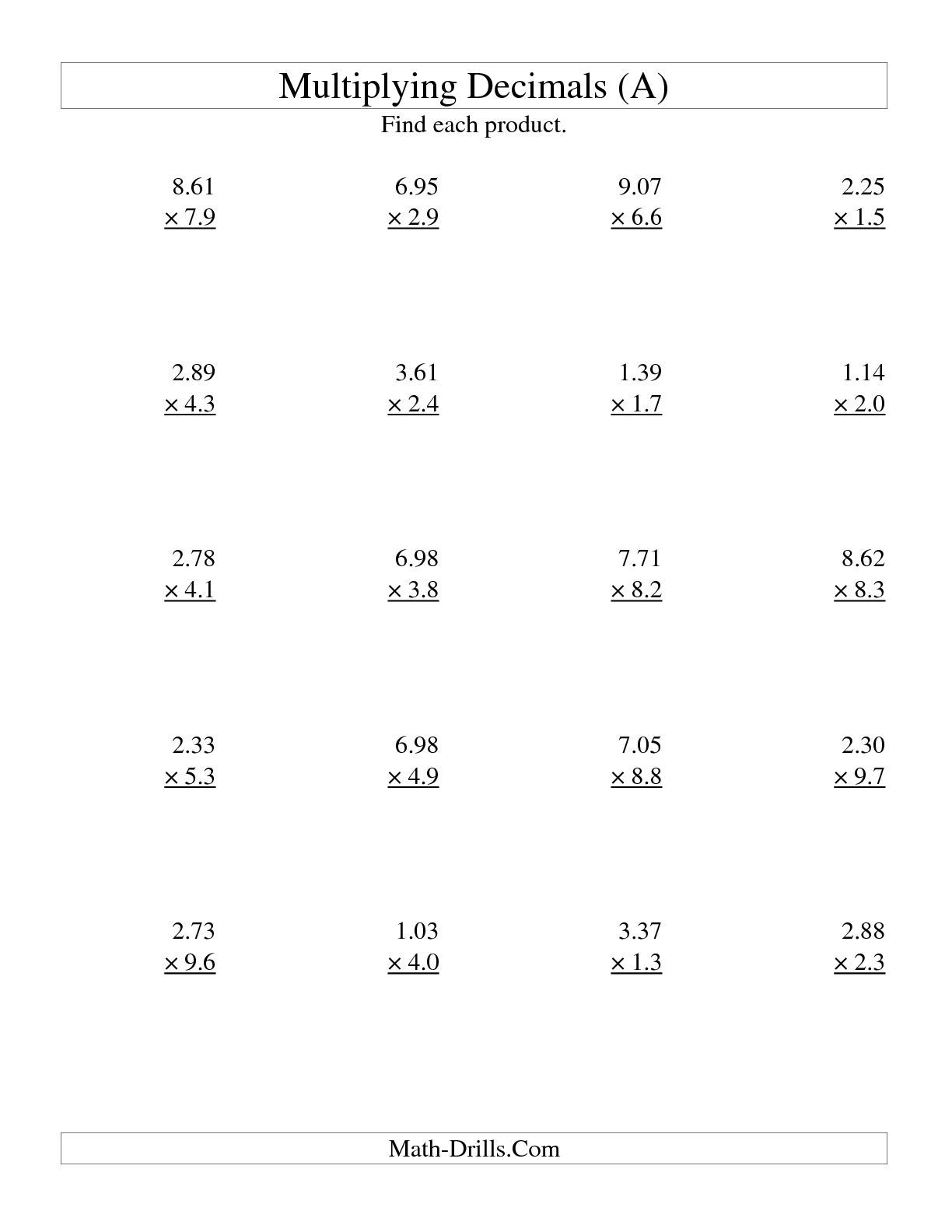 Multiplying Three Digit Hundredths By Two Digit Tenths A Decimals 