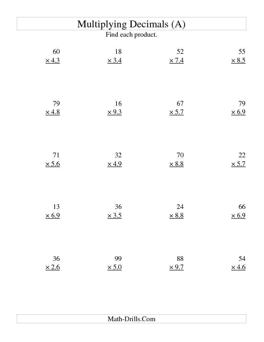 Multiplying Two Digit Whole By Two Digit Tenths All Multiplying 