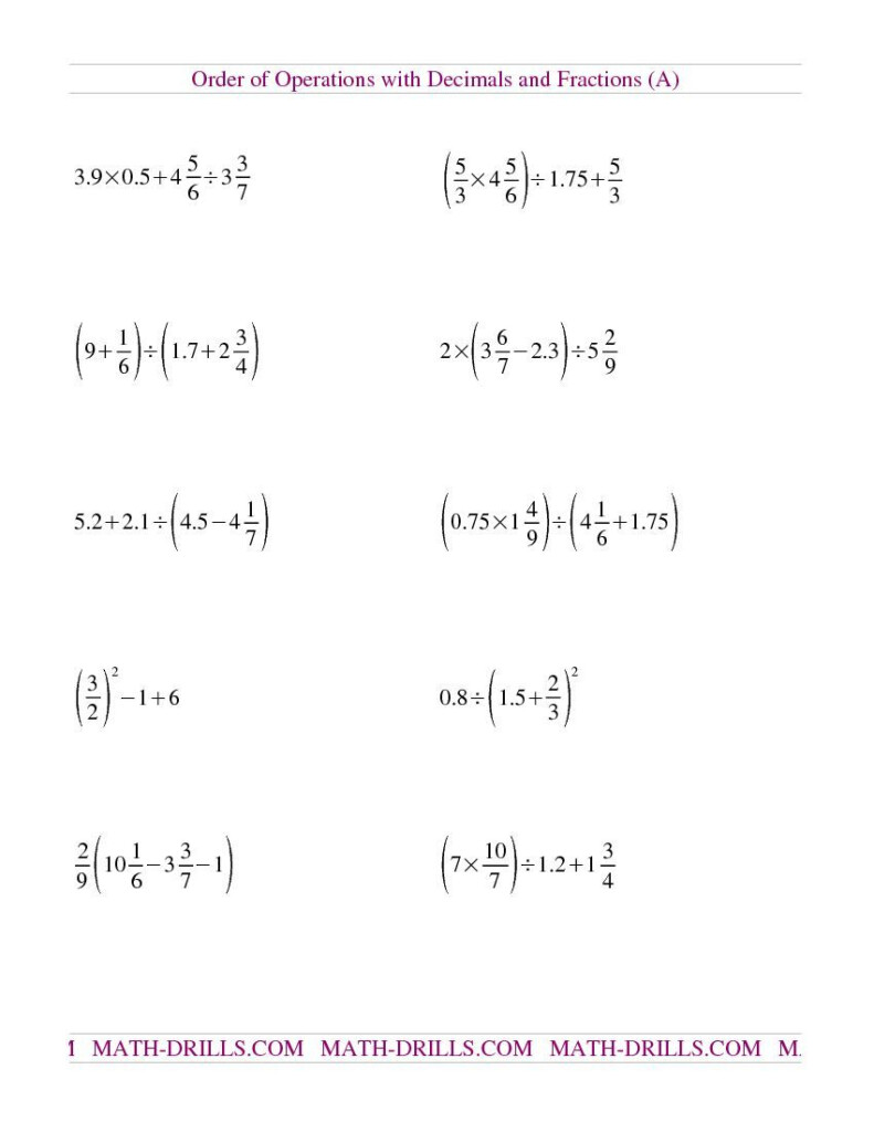 Order Of Operations With Rational Numbers Worksheet Pdf Worksheets