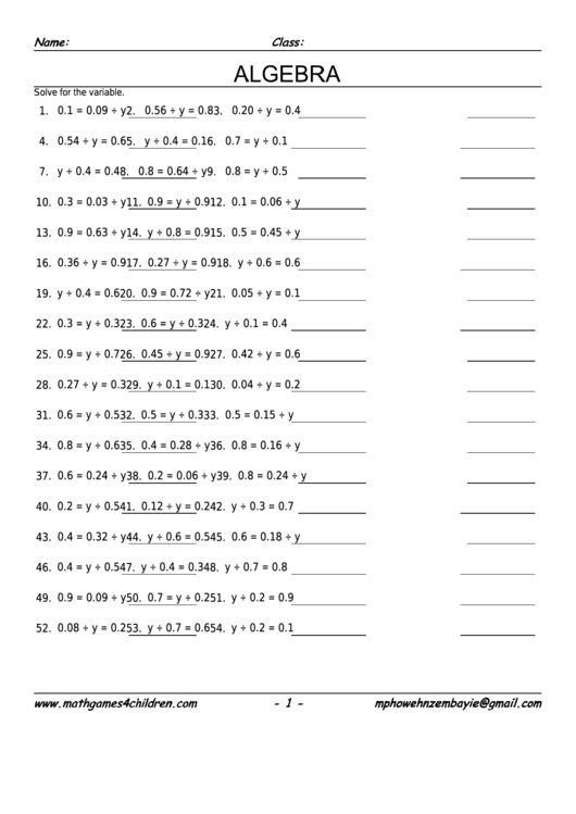 Pre Algebra Division Decimals Worksheet With Answer Key Printable Pdf 