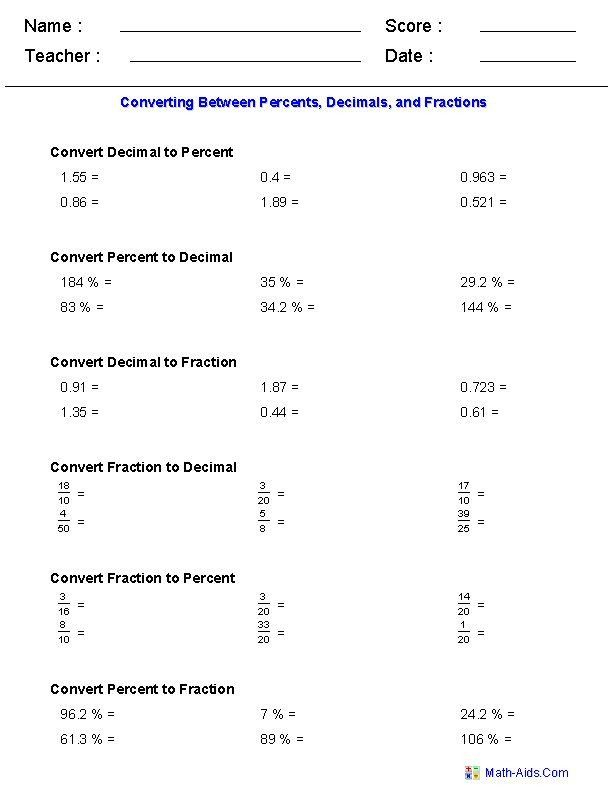 Repeating Decimals To Fractions Worksheet Converting Decimals To 