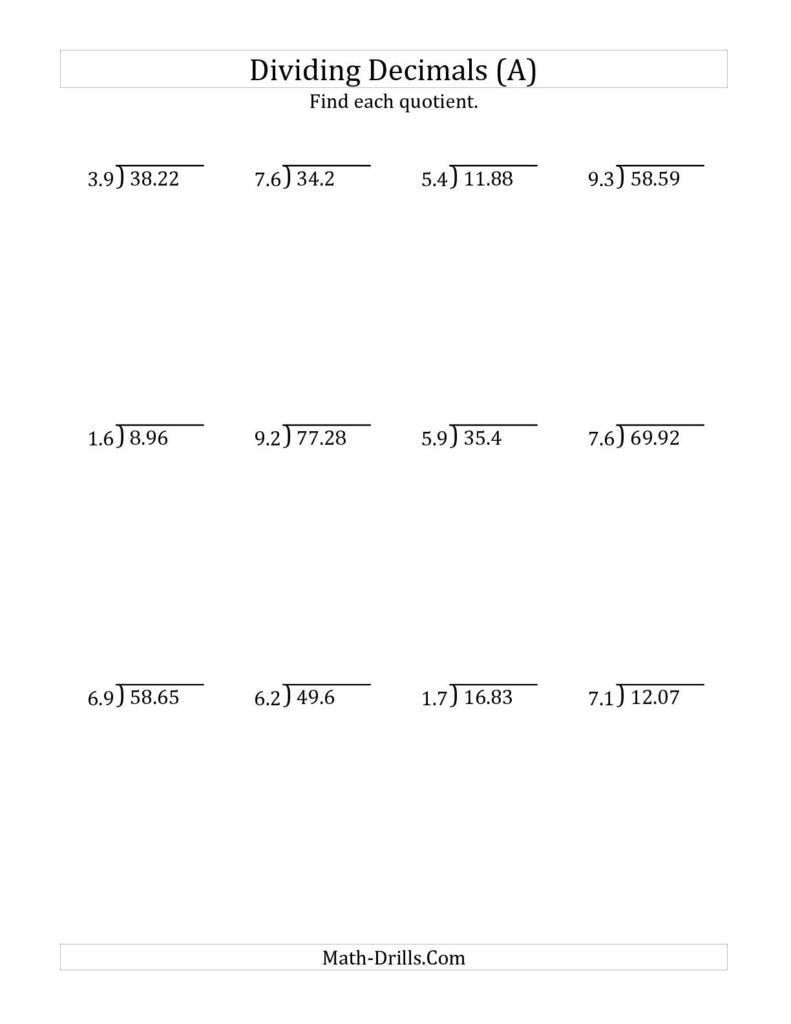 Worksheet On Dividing Decimals For 6th Grade My Worksheet Time