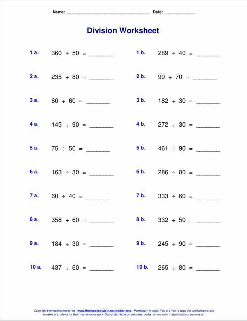 Worksheets For Division With Remainders