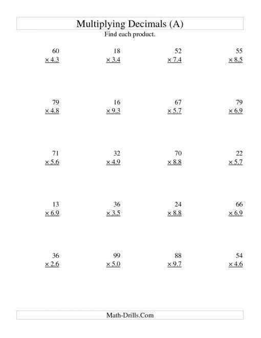12 6Th Grade Math Multiplying Decimals Worksheet Decimals Worksheets