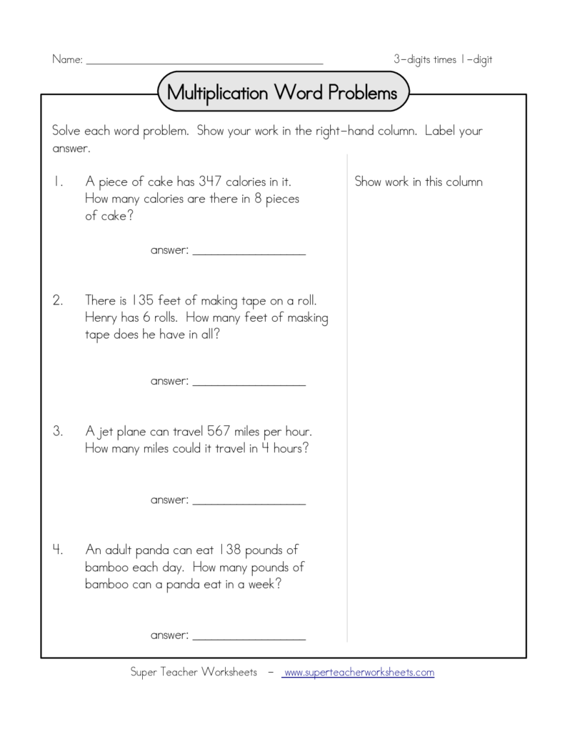 2 Digit Multiplication Word Problems Worksheet Times Tables Worksheets