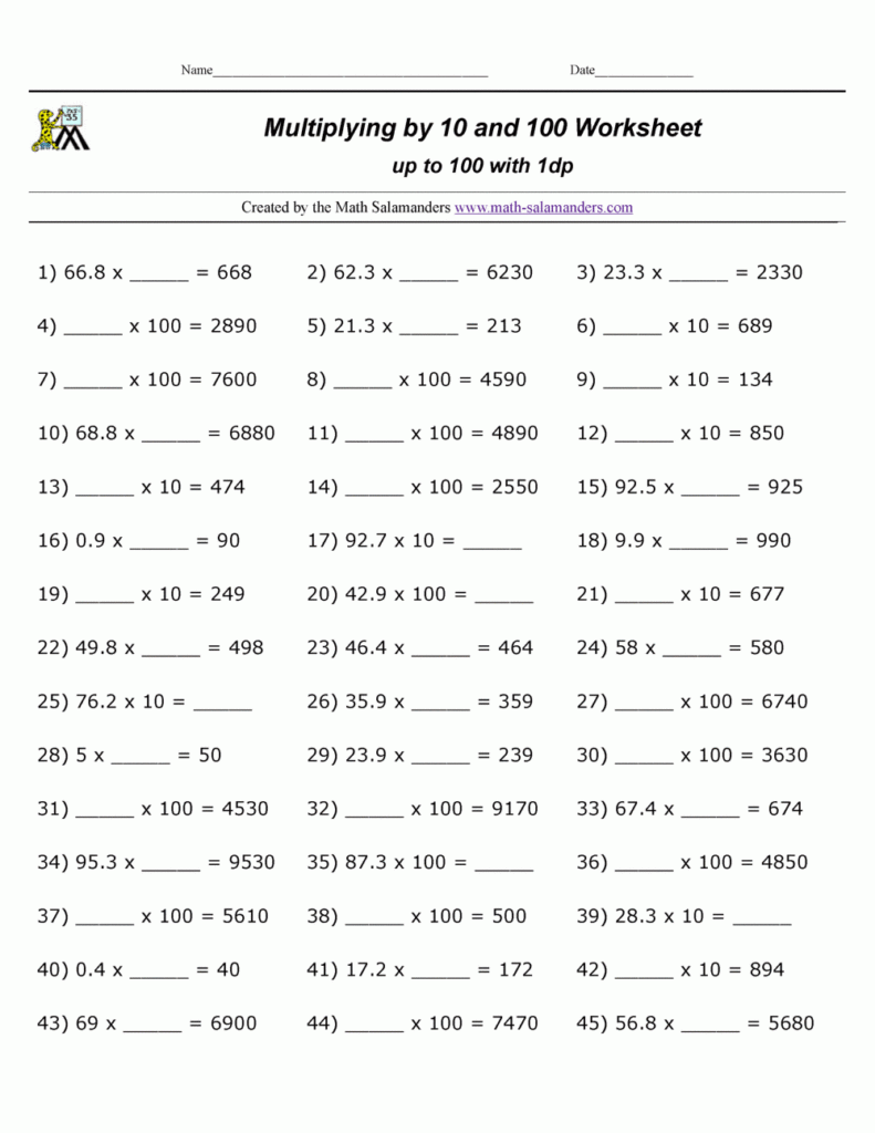 31 Multiplying Decimals By 10 100 And 1000 Worksheet Worksheet 