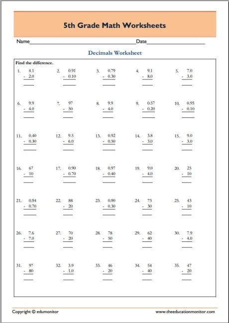 5th Grade Math Worksheets Pdf EduMonitor