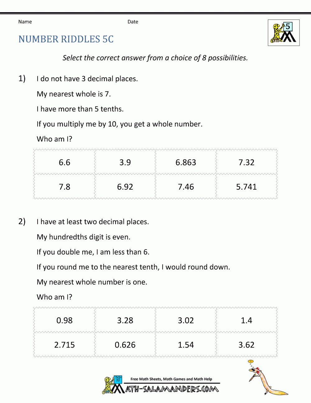 5th Grade Place Value Worksheets