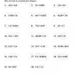 6th Grade Multiplying And Dividing Decimals Worksheets Decimals