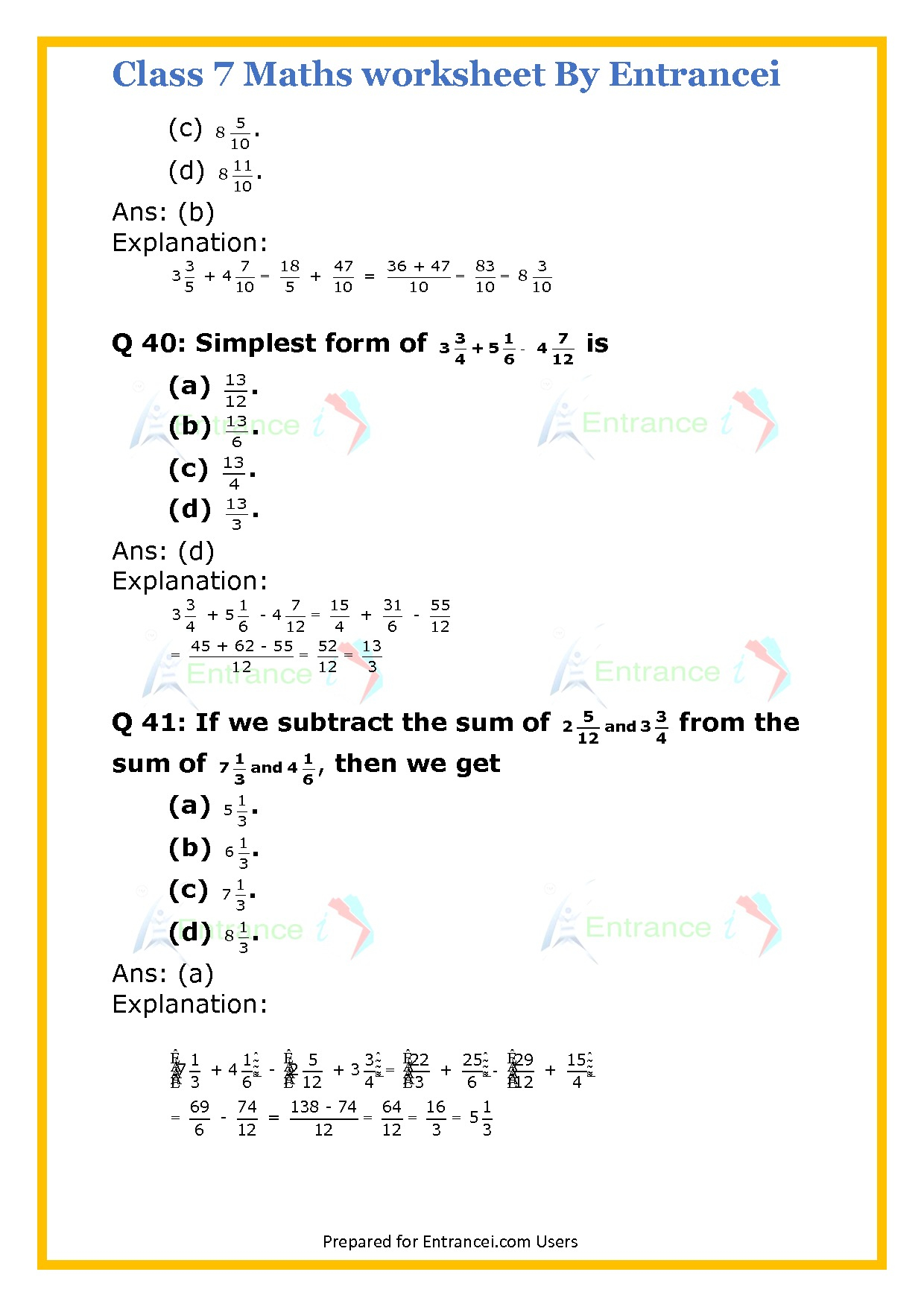 fractions for class 7